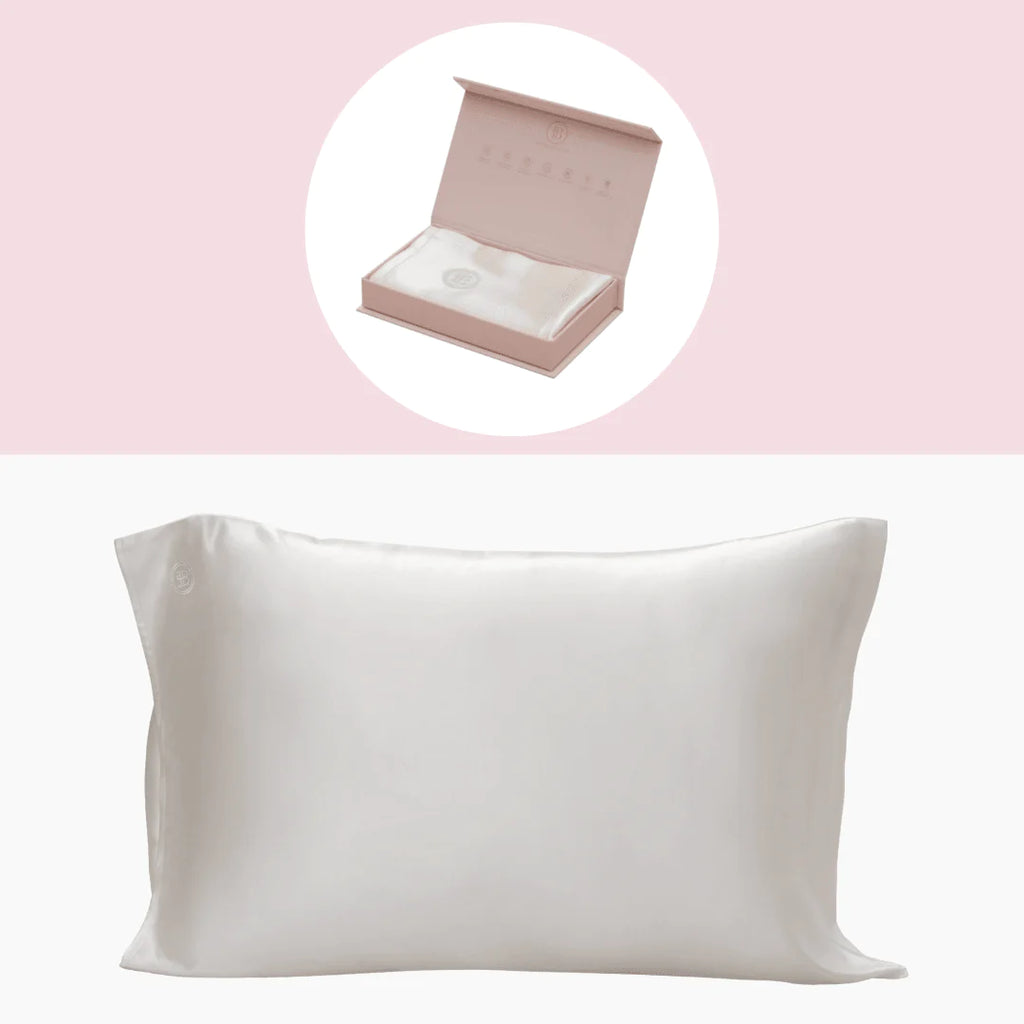 100% Pure Mulberry Silk Pillowcase - Queen (White)