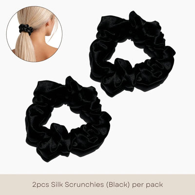 2 Silk Scrunchies (Large) - Black