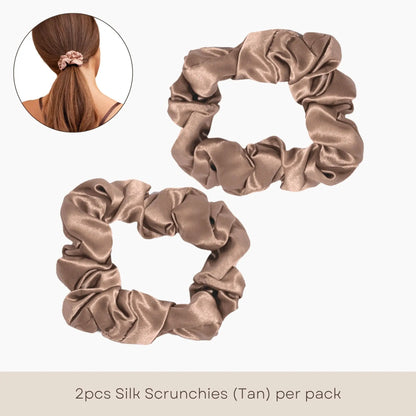 2 Silk Scrunchies (Large) - Tan