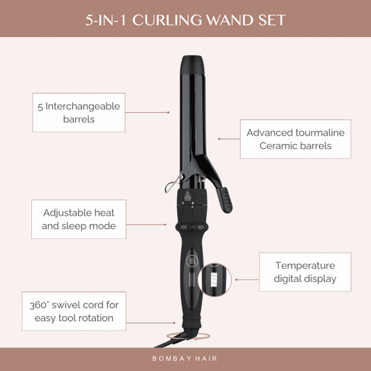 5-in-1 Curling wand set with interchangeable barrels - Bombay Hair