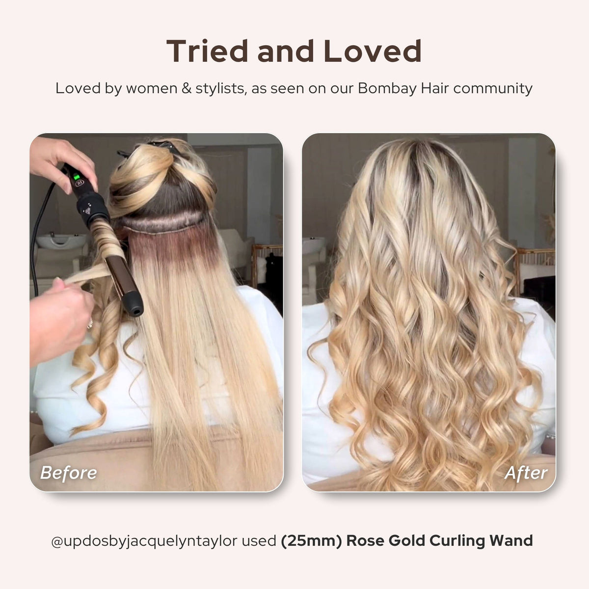 Bombay Hair 25mm (1") Rose Gold Curling Wand Review - Before and After