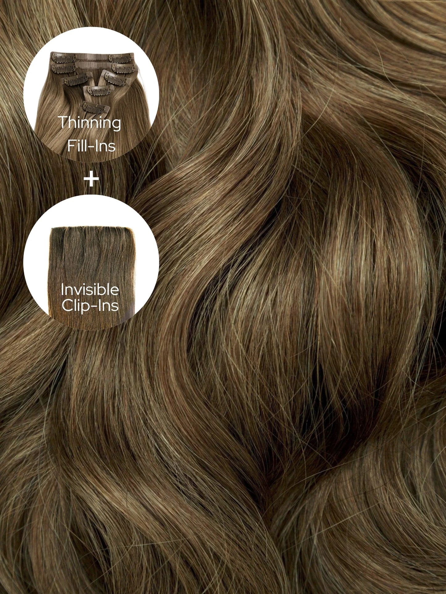 Espresso Caramel (2/5B) Thinning Hair and Invisible Clip-ins Bundle