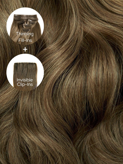 Espresso Caramel (2/5B) Thinning Hair and Invisible Clip-ins Bundle