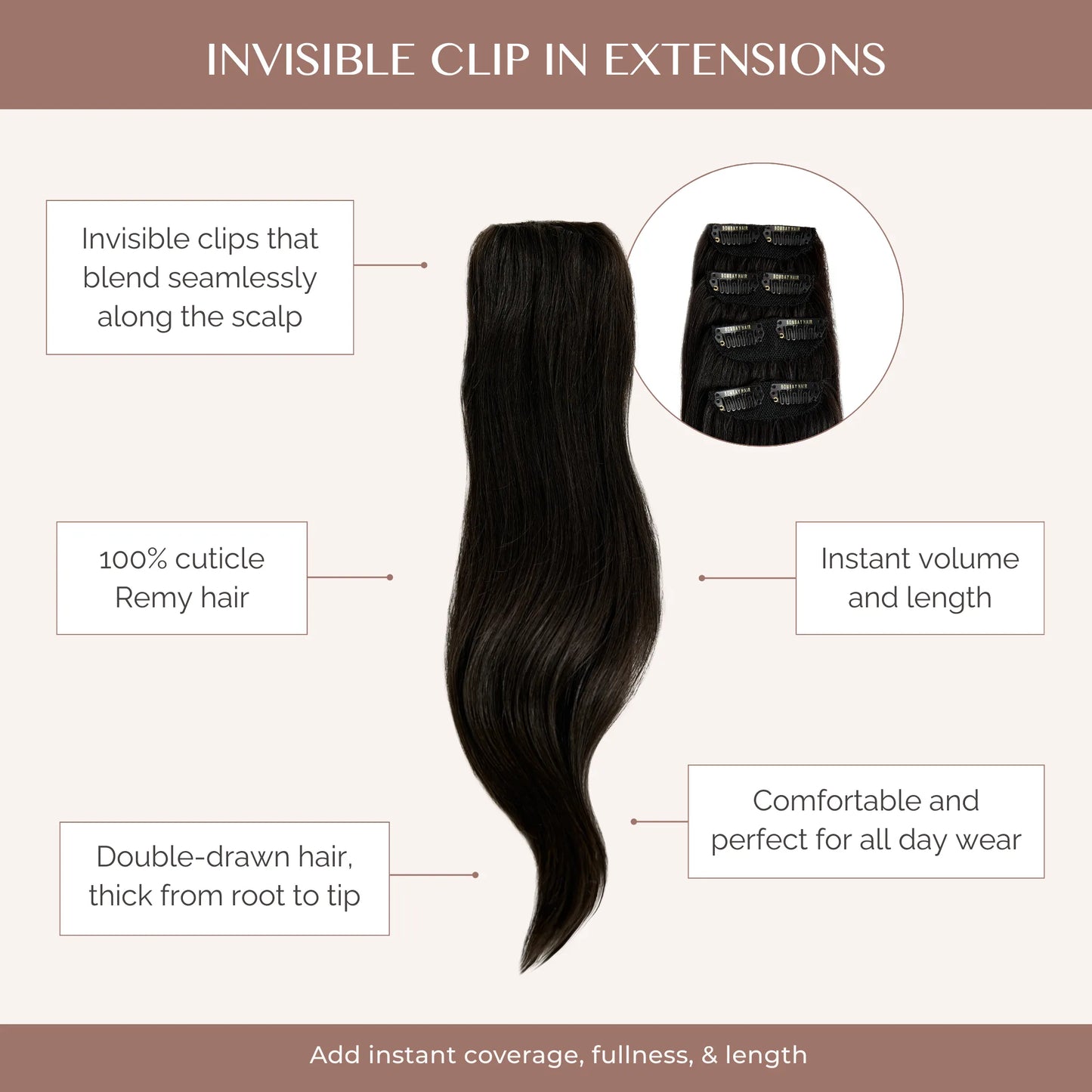 Dark Brown (2A) Invisible Clip-ins