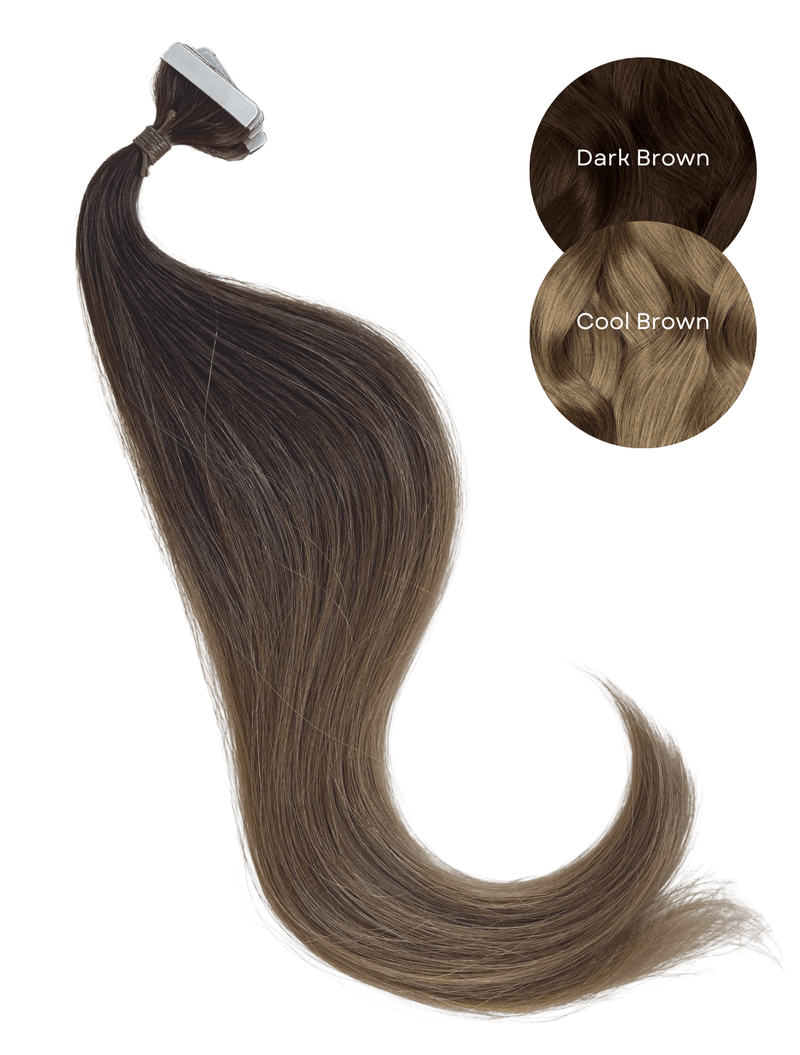 Ombre Dark Brown (#2) to Cool Brown (#10C) Invisible Tape 20