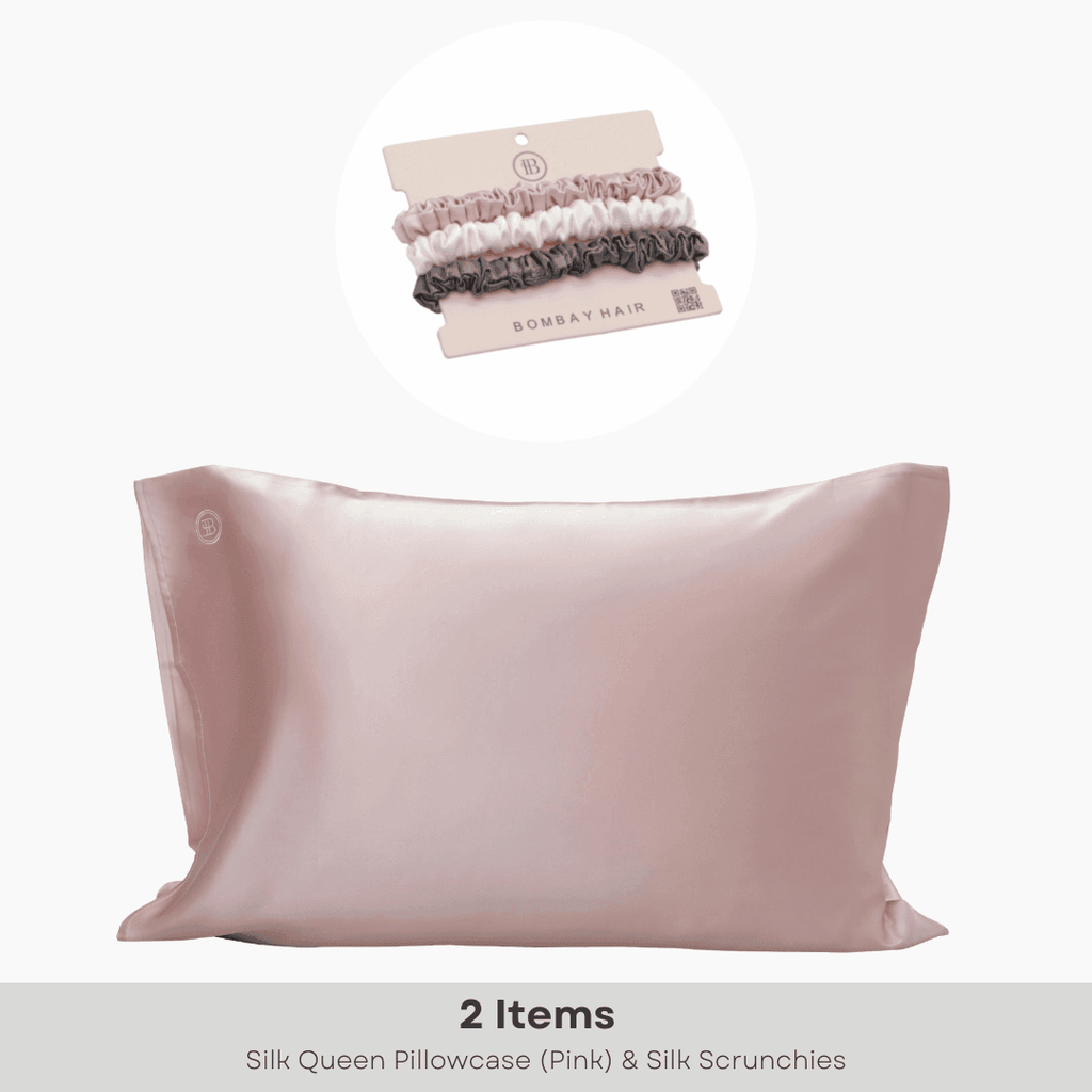100% Pure Mulberry Pink Silk Pillowcase (Queen) + Scrunchies
