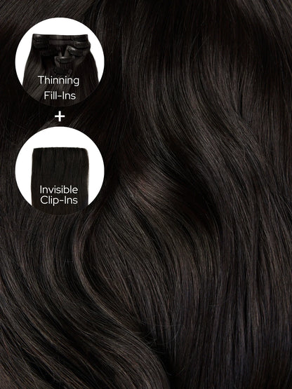 Soft Black (1C) Thinning Hair and Invisible Clip-Ins Bundle