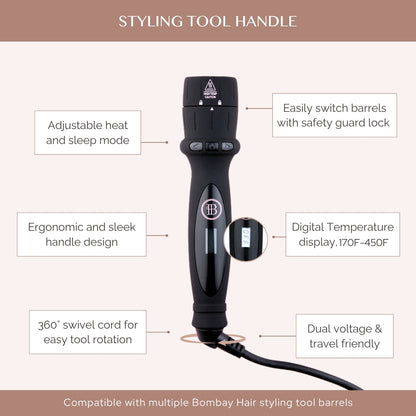 Features of Styling Tool Handle for hair curler, hair waver, and thermal brush (BOMBAY HAIR)
