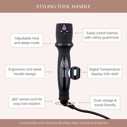 Features of Styling Tool Handle for hair curler, hair waver, and thermal brush (BOMBAY HAIR)
